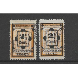 Suriname 22 and 22a  Provisional stamp VFU/used  CV 21,5  €