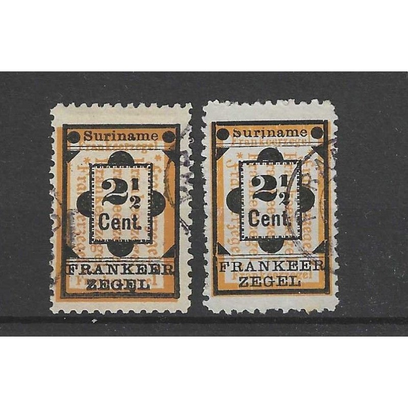 Suriname 22 and 22a  Provisional stamp VFU/used  CV 21,5  €