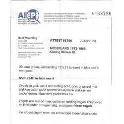 Netherlands 24H  Willem III  MH/unused  CV 880 €  Certificate Vleeming