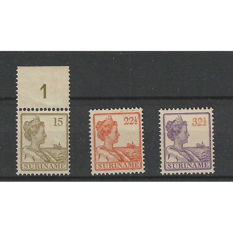 Suriname 90, 95, 98 Wilhelmina  MNH/postfris CV 86 €