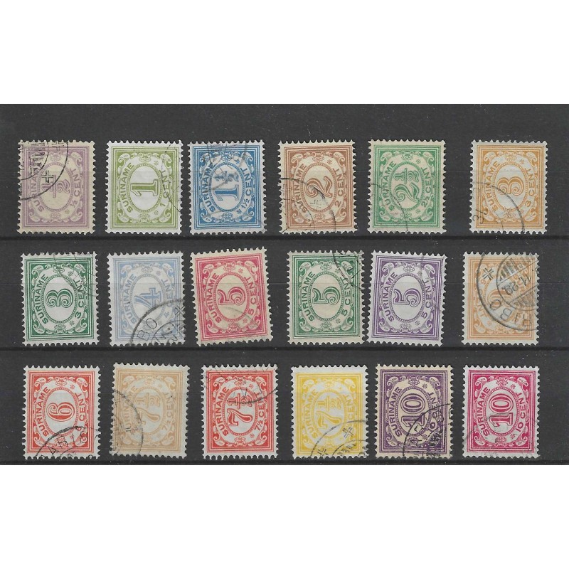 Suriname 69-86 Numeral set  VFU/used  CV 35 €