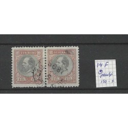 Suriname 14F paarjte Willem III 1873 "NIEUW NICKERIE" VFU/used CV 130 €