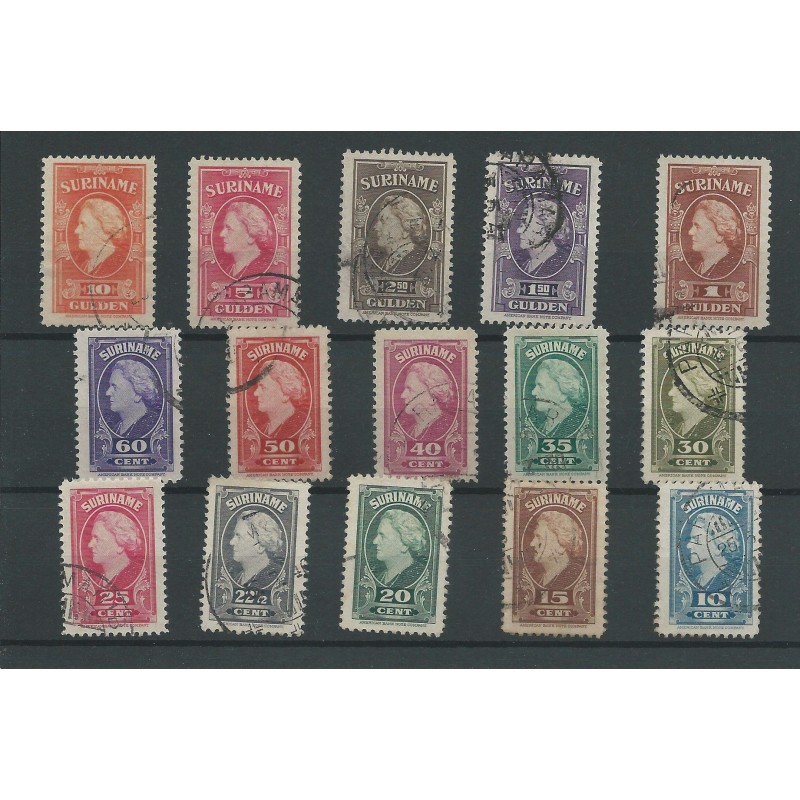 Suriname 229-243  Wilhelmina VFU/used  CV 74 €