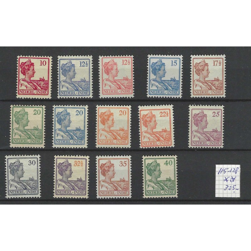 Ned. Indie 115-128 Wilhelmina serie  MNH/postfris  CV 325 €