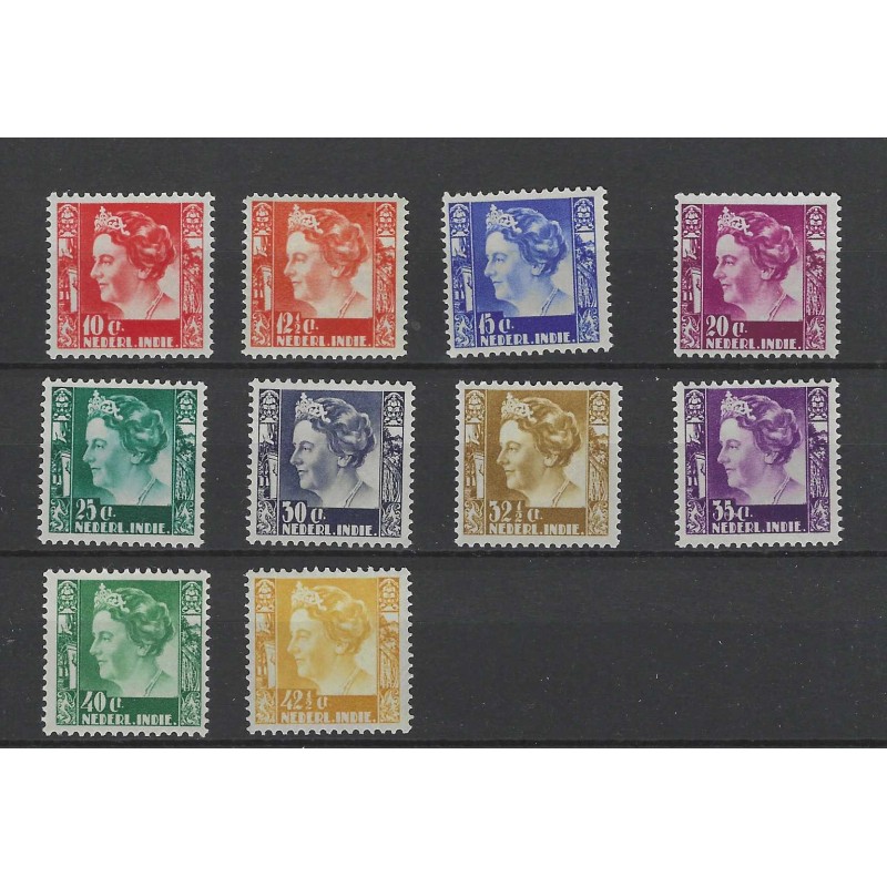 Ned. Indië 195-204 Wilhelmina  z. wm.  MNH/postfris  CV 125 €