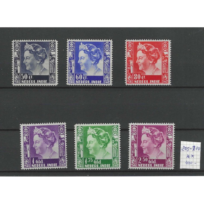 Ned. Indie  205-210 Wilhelmina z. wm.  MNH/postfris CV 400 €