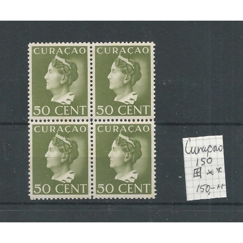 Curaçao 150 Wilhelmina 50ct block of 4  MNH CV 150 €