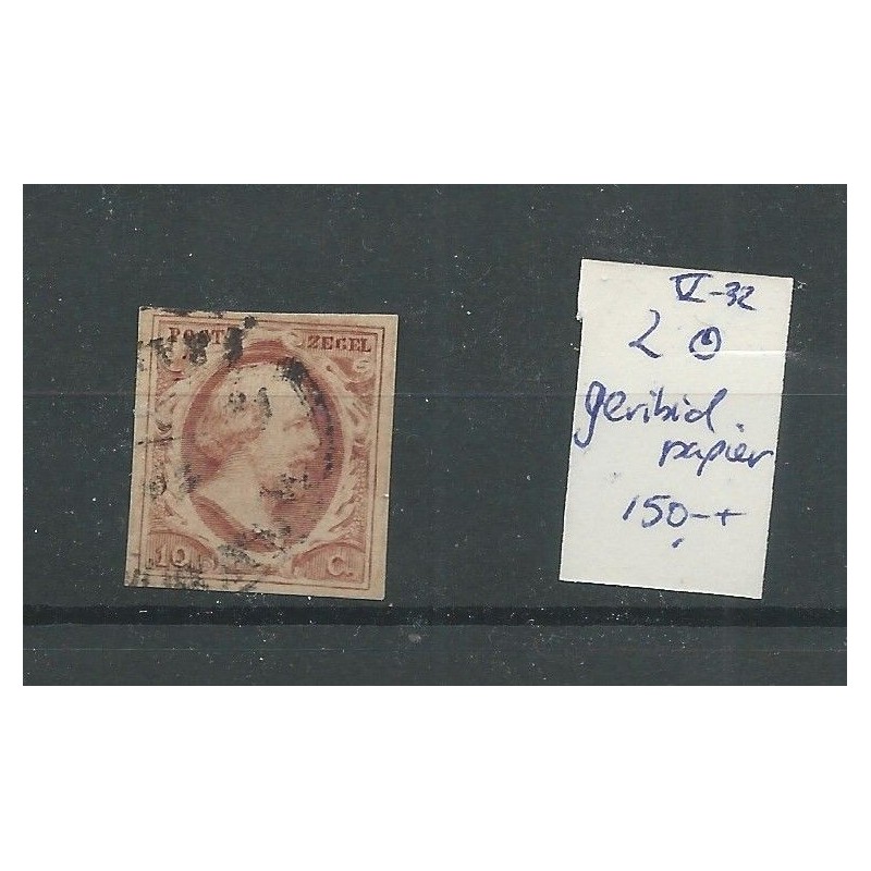 Nederland  2 plt V-32 met geribd papier VFU/gebr  CV  150+ €