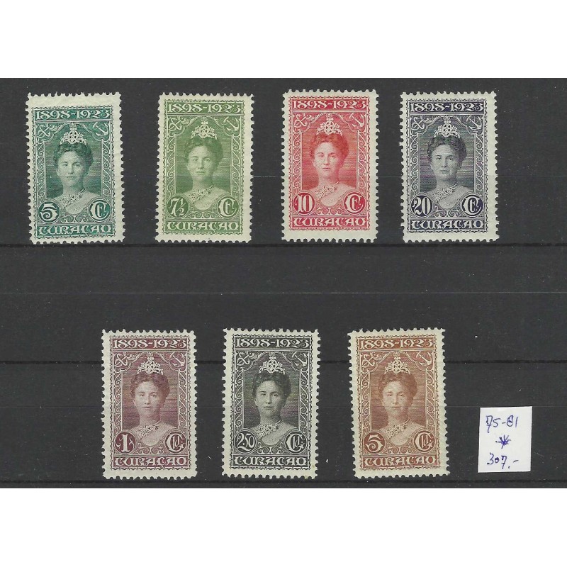 Curacao 75-81 Wilhelmina 1923  MH/ongebr CV 307 € !!Pracht !!