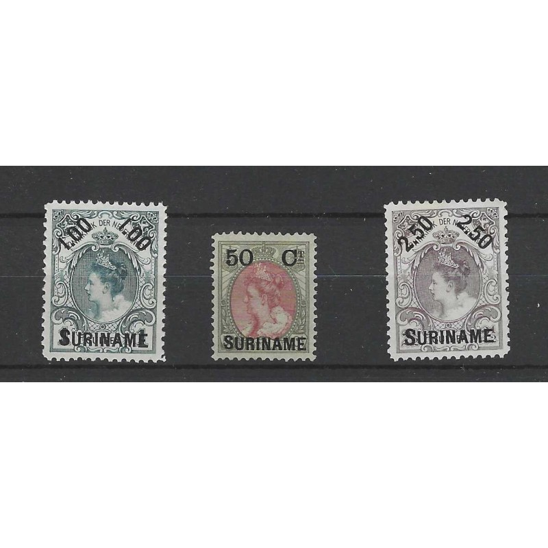 Suriname 34-36 Wilhelmina met OPDRUK MH/ongebr CV 100 €