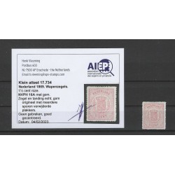 Netherlands 16A Arms  MH/unused CV 250 € certificate !!