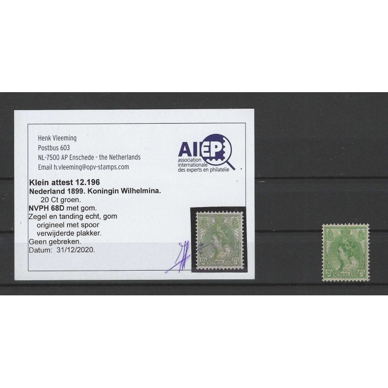 Netherlands 68D Wilhelmina  MH/unused CV 200 € certificate !!