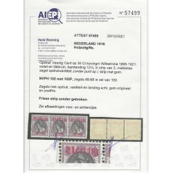 Netherlands 102/102P/102 in strip of 3 MNH  CV 560 € certificate !!