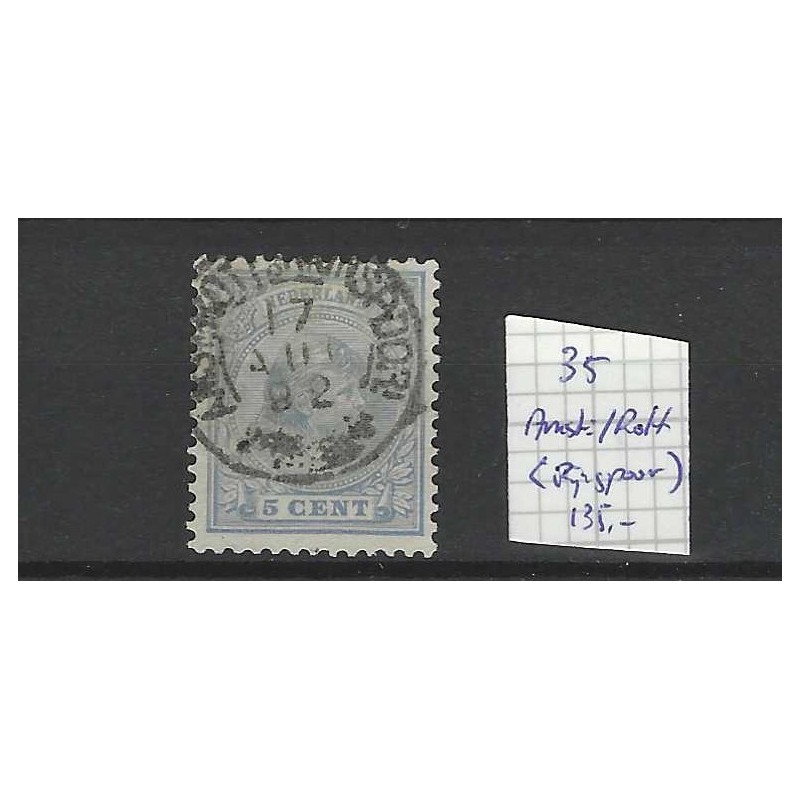 Nederland  35 Wilhelmina "AMST:ROTT:(RIJNSPOOR) 1892" kleinrond VFU/gebr CV 135 €