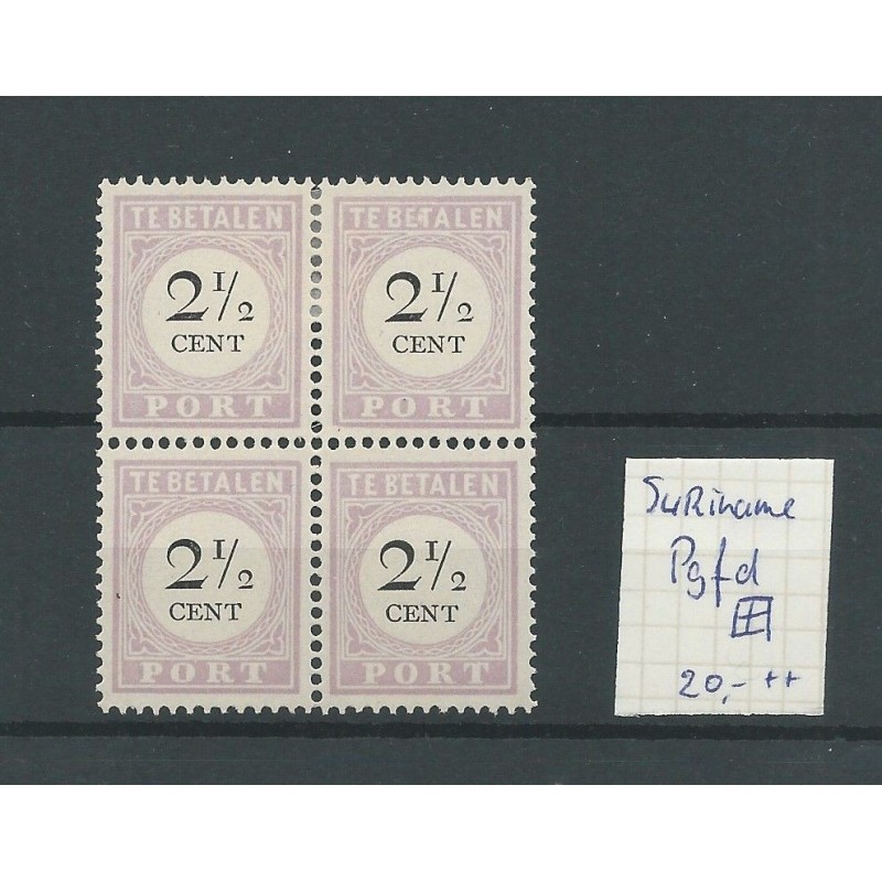 Suriname P9fd "E.T"   Postage due 1892 in block of 4  MH/unused CV  20+ €