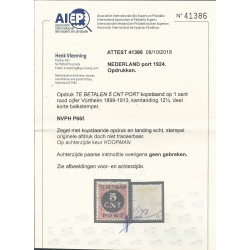 Netherlands P66F KOP-staande overprint  VFU/used CV  450 € Certificate Vleeming