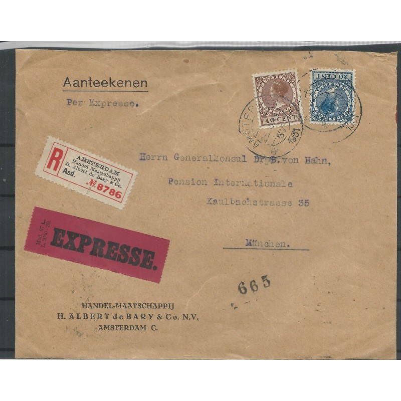 Netherlands 156, 196 on Registered EXPRESS cover  CV  500+ € Certificate VLeeming