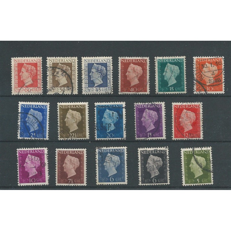 Nederland 474-489 Wilhelmina Hartz   VFU/gebr  CV 23 €