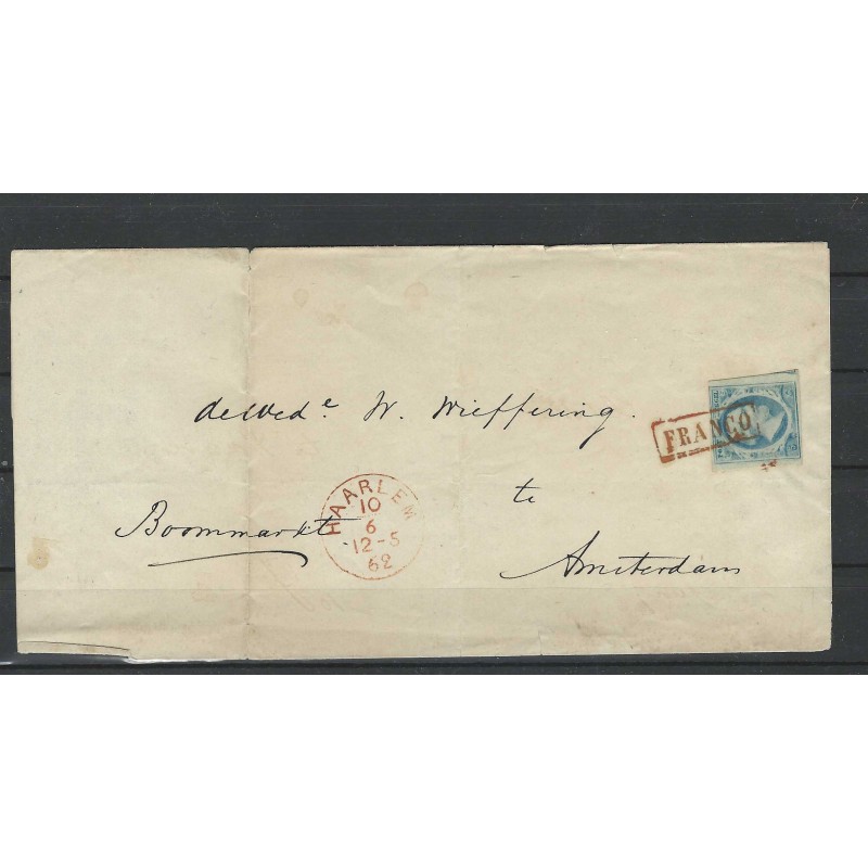 Netherlands 2 Willem III on cover FRANCO-kastje in RED VFU/used CV -,- € Certificate !
