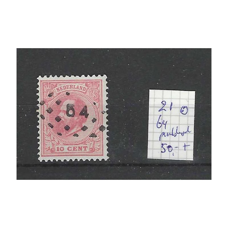 Nederland 21 Willem III 1872 puntstempel 64 VFU/gebr CV 50+ € Nederland 21 Willem III 1872 puntstempel 64 VFU/gebr CV 50+ €