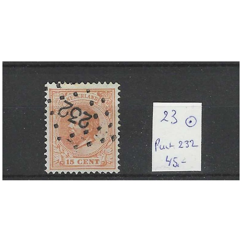 Nederland 23 Willem III 1872 puntstempel 232 VFU/gebr CV 45 € Nederland 23 Willem III 1872 puntstempel 232 VFU/gebr CV 45 €