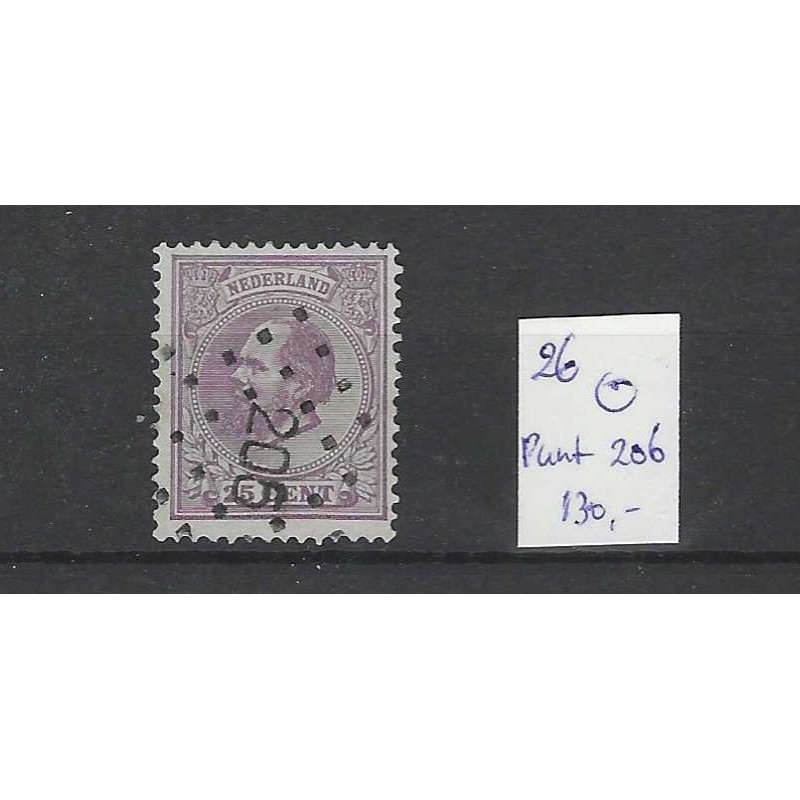 Nederland 26 Willem III 1872 puntstempel 206 VFU/gebr CV 130 € Nederland 26 Willem III 1872 puntstempel 206 VFU/gebr CV 130 €