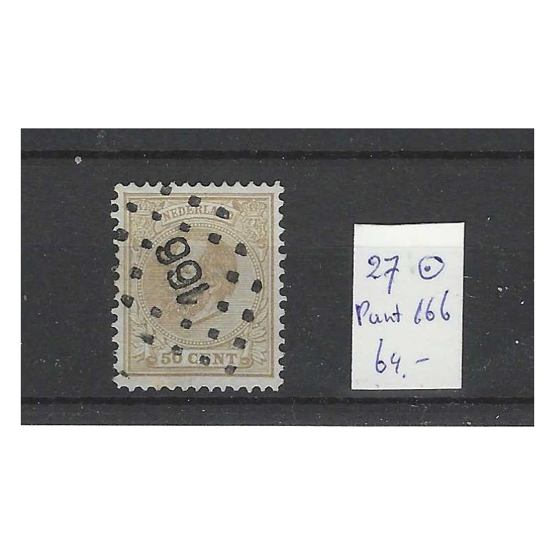 Nederland 27 Willem III 1872 puntstempel 166 VFU/gebr CV 64 € Nederland 27 Willem III 1872 puntstempel 166 VFU/gebr CV 64 €