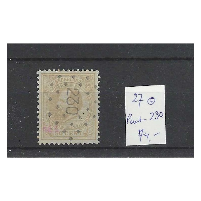 Nederland 27 Willem III 1872 puntstempel 230 VFU/gebr CV 74 € Nederland 27 Willem III 1872 puntstempel 230 VFU/gebr CV 74 €