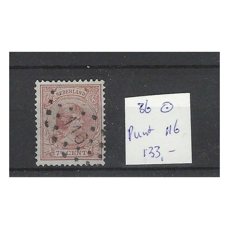 Netherlands 36 Wilhelmina with numeral dot cancel 116 VFU/used  CV 133 €