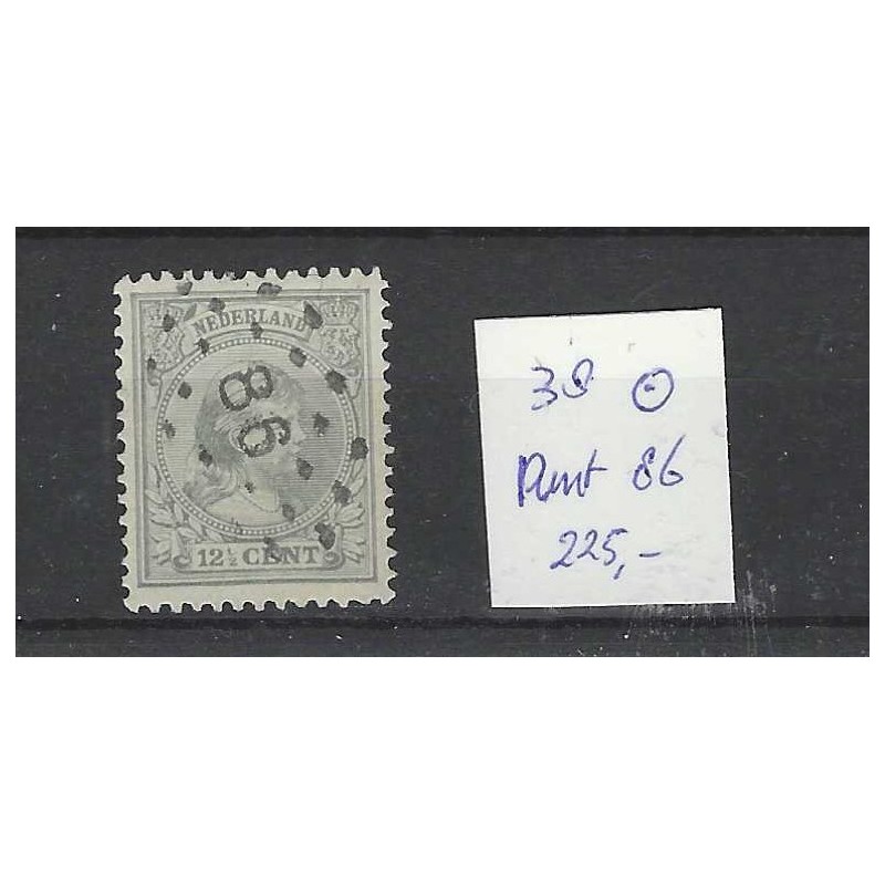 Nederland 38 Wilhelmina met puntstempel 86 VFU/gebr CV 225 € Nederland 38 Wilhelmina met puntstempel 86 VFU/gebr CV 225 €
