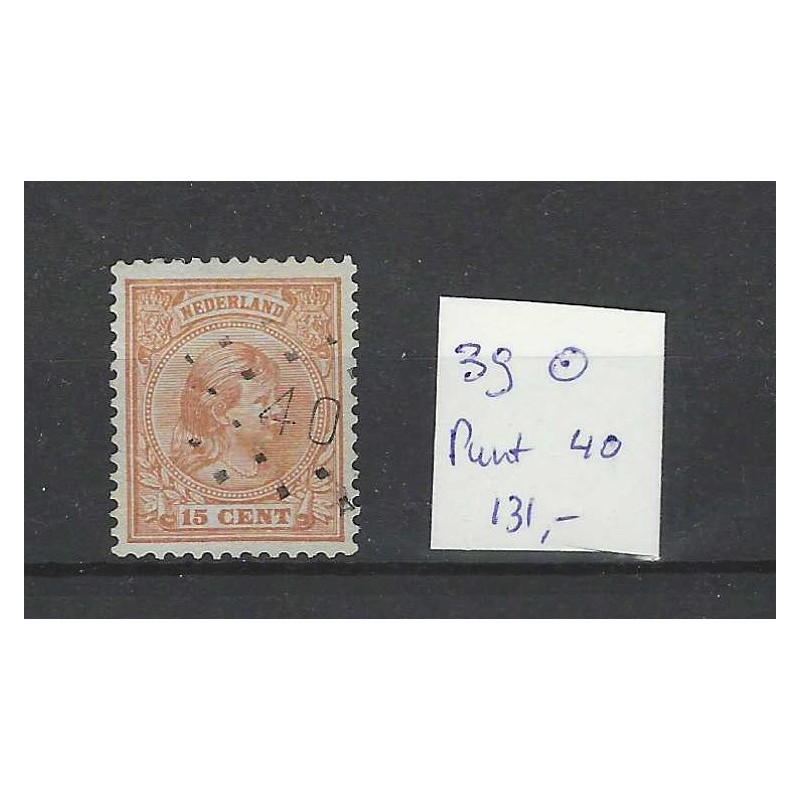 Nederland 39 Wilhelmina met puntstempel 40 VFU/gebr CV 131 € Nederland 39 Wilhelmina met puntstempel 40 VFU/gebr CV 131 €