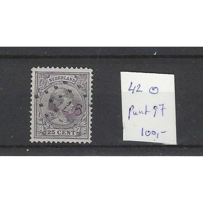 Nederland 42 Wilhelmina met puntstempel 97 VFU/gebr CV 100 € Nederland 42 Wilhelmina met puntstempel 97 VFU/gebr CV 100 €