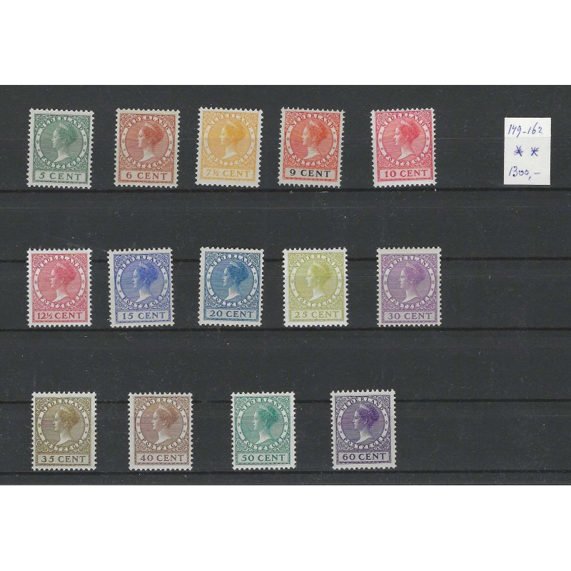 Nederland 149-162 Wilhelmina z. wm. MNH/postfris CV 1300 € met Attest ! Nederland 149-162 Wilhelmina z. wm. MNH/postfris CV 1300 € met Attest !