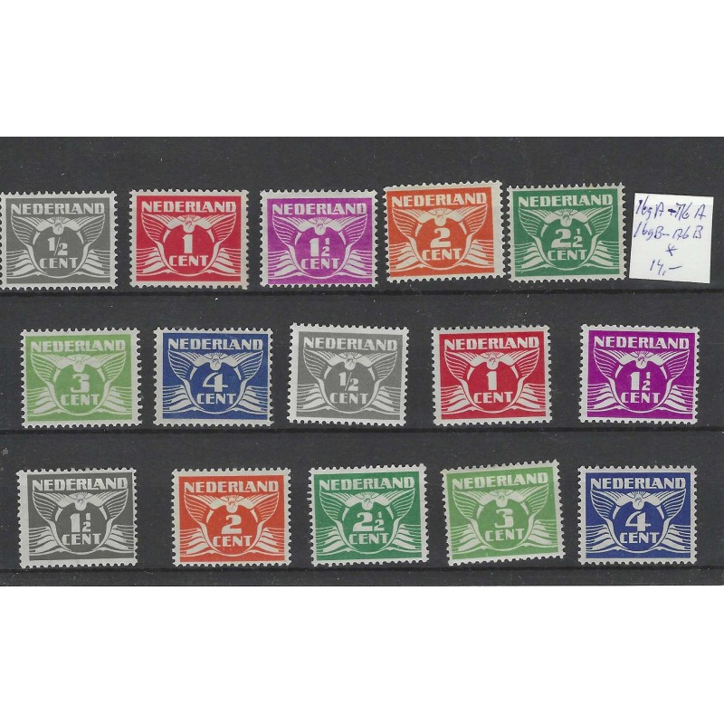 Nederland 169A-176A, 169B-176B Vliegende duif met wm. MH/ongebr CV 14 € Nederland 169A-176A, 169B-176B Vliegende duif met wm. MH/ongebr CV 14 €