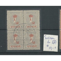 Suriname 60 block of 4 Kroontjes-overprint  VFU/used  CV 10+ €