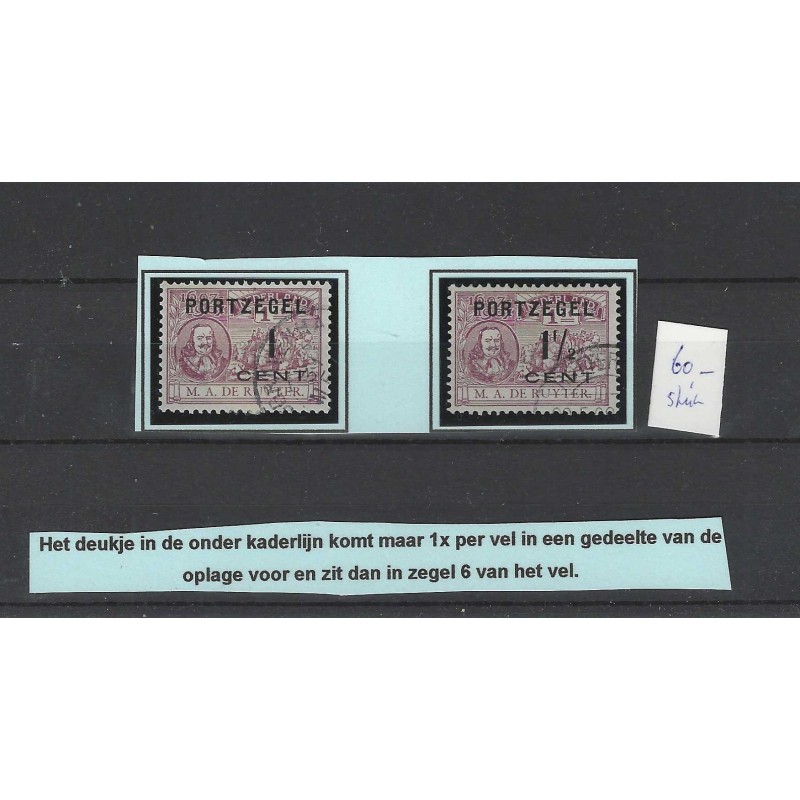 Netherlands P32 P1, P33 P1 De Ruyter Postage due plate flaw VFU/used  CV 1200 €