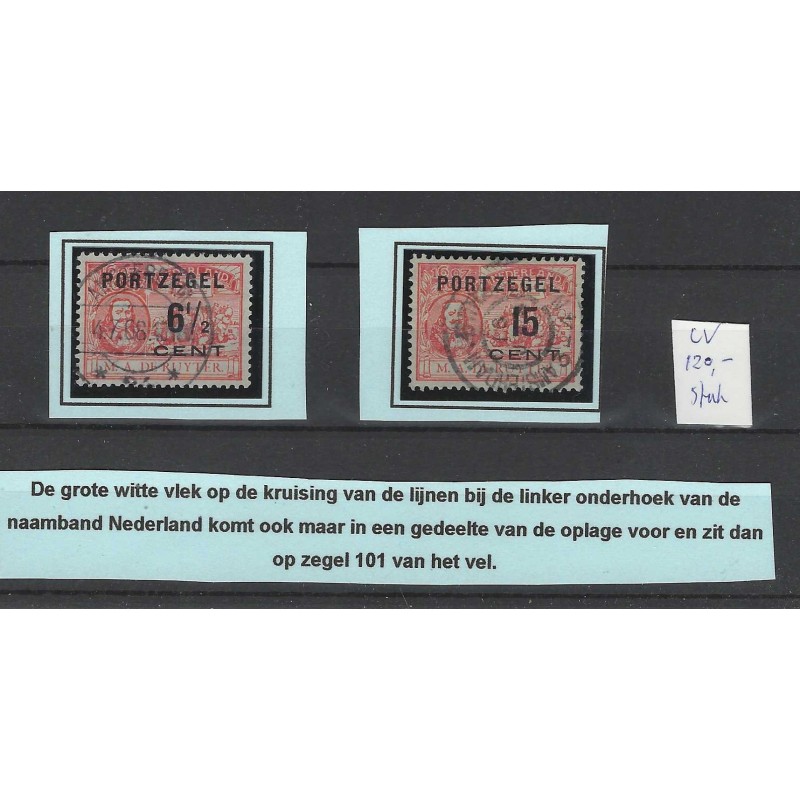 Netherlands P36 P1, P40 P1 De Ruyter Postage due plate flaw VFU/used  CV 240 €