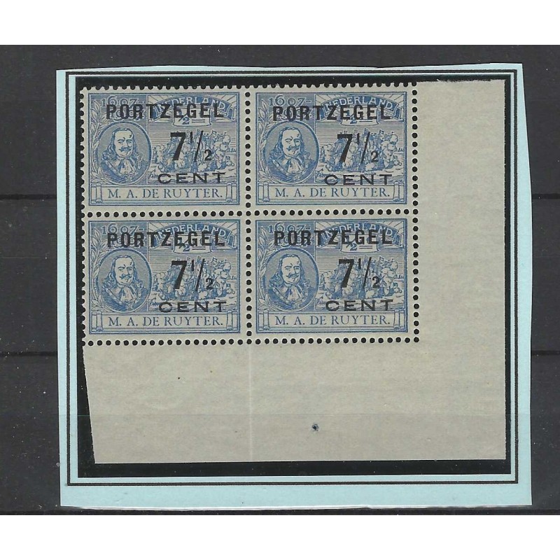 Netherlands P37 De Ruyter Postage due hoekblokje MNH  CV 30++ €