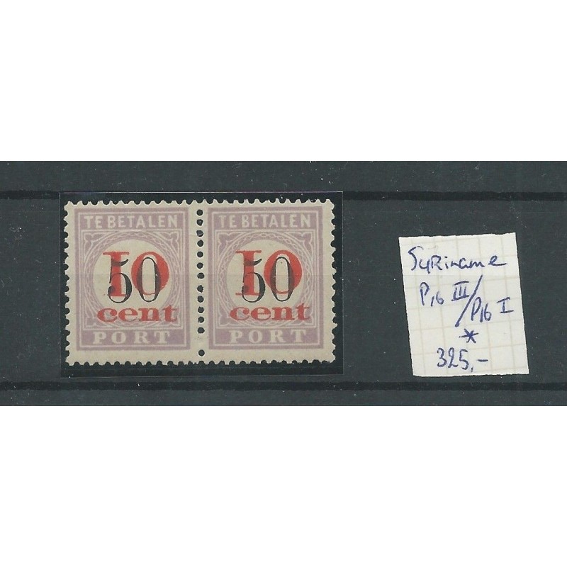 Suriname P16-III-P16-I  Pair  Postage due 1911  MH/unused  CV 325 € Certificate