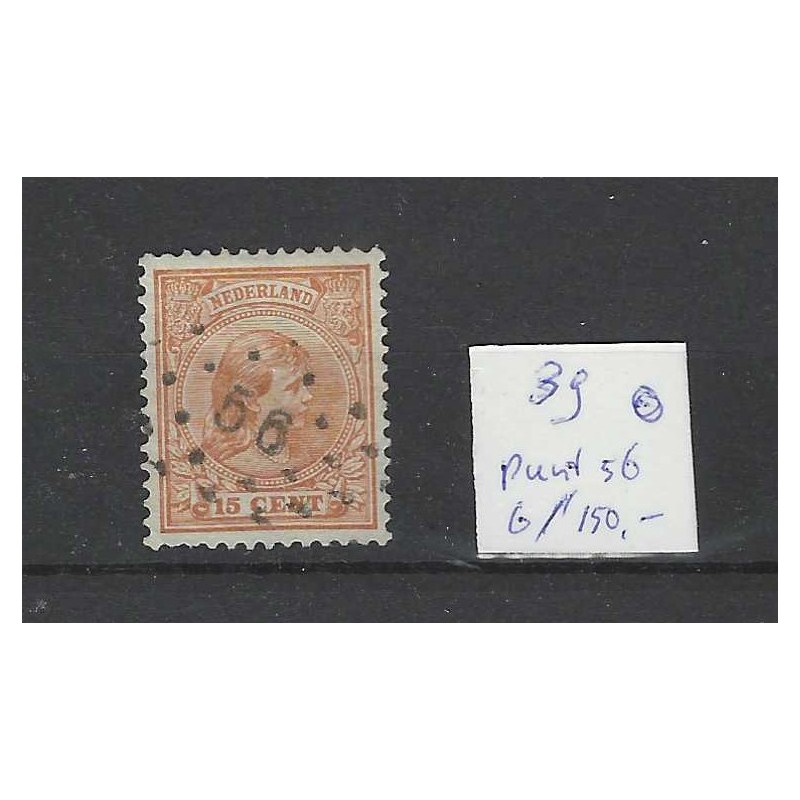 Nederland 39 Wilhelmina met puntstempel 56 VFU/gebr CV 156 € Nederland 39 Wilhelmina met puntstempel 56 VFU/gebr CV 156 €