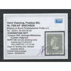 Curaçao 180  Wilhelmina Konijnenburg 5 Gld   VFU/used CV 225 € with certificate !