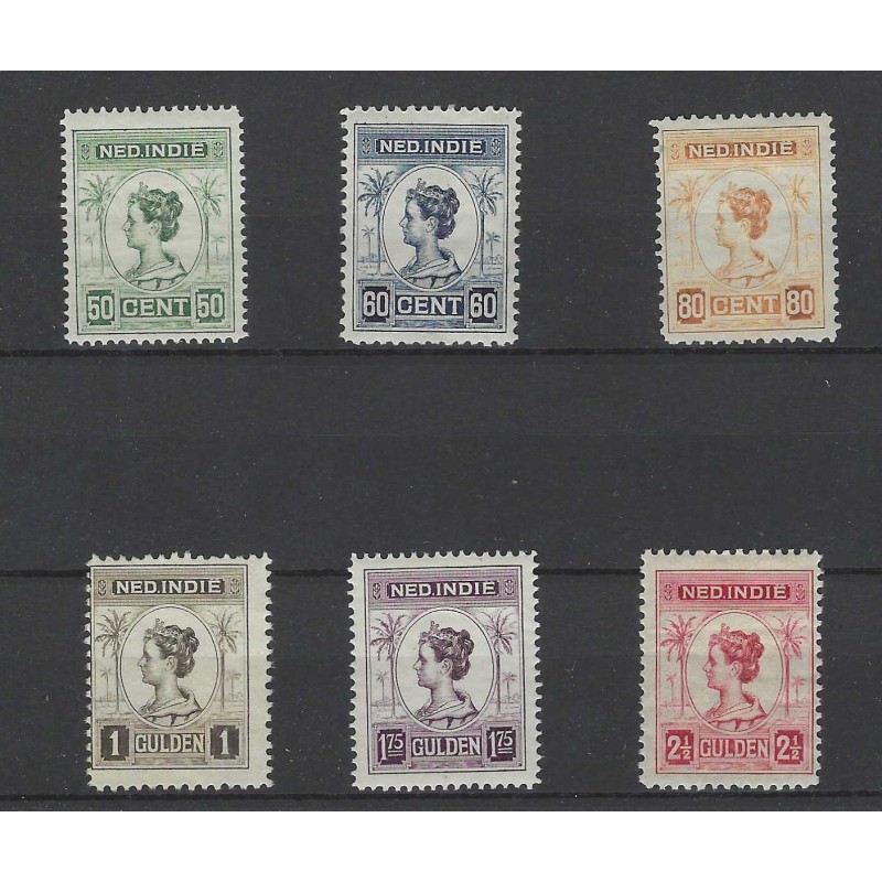 Ned. Indie 129-134 Wilhelmina MH/ongebr CV 75 € 131, 132 zonder gom Ned. Indie 129-134 Wilhelmina MH/ongebr CV 75 € 131, 132 zonder gom