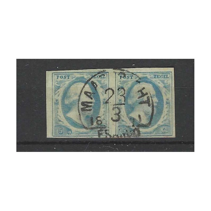 Nederland 1 Willem 1852 paartje VFU/gebr CV 200 €  stempel !!