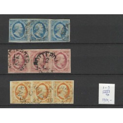Nederland 1-3 Willem 1852 Strippen van 3 "ROTTERDAM-C"  VFU/gebr CV 1950 €