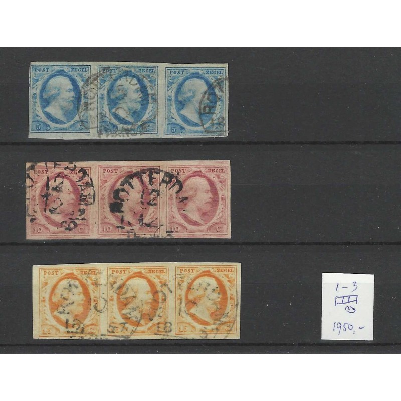 Nederland 1-3 Willem 1852 Strippen van 3 "ROTTERDAM-C"  VFU/gebr CV 1950 €