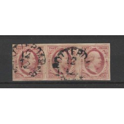 Nederland 1-3 Willem 1852 Strippen van 3 "ROTTERDAM-C"  VFU/gebr CV 1950 €