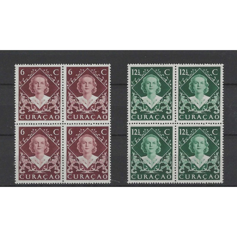 Curacao 198-199 Wilhelmina blokjes van 4 MNH/postfris CV 10+ € Curacao 198-199 Wilhelmina blokjes van 4 MNH/postfris CV 10+ €