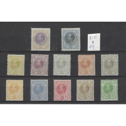 Curacao  1-12 Willem III 1873 set  MH/ongebr CV 837 € Pracht !!
