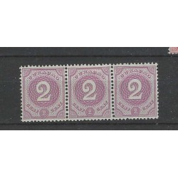Curacao  14 Cijfer strip van 3 met 2x MNH en 1x MH/ongebr CV 15+ € Pracht !!