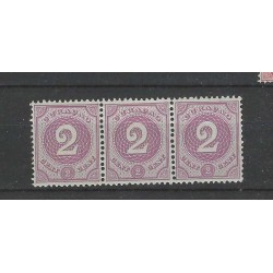 Curacao  14 Cijfer strip van 3 met 2x MNH en 1x MH/ongebr CV 15+ € Pracht !!